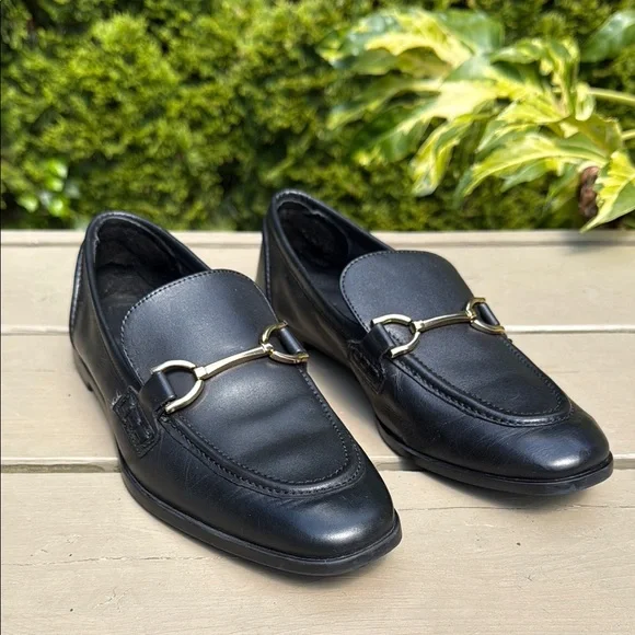 Zara Black Leather Loafers with Horsebit Detail Size 8 (39) - Picture 2 of 8